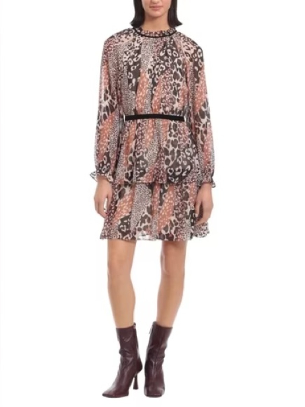 Donna Morgan Animal Print Tiered Long-Sleeve Dress